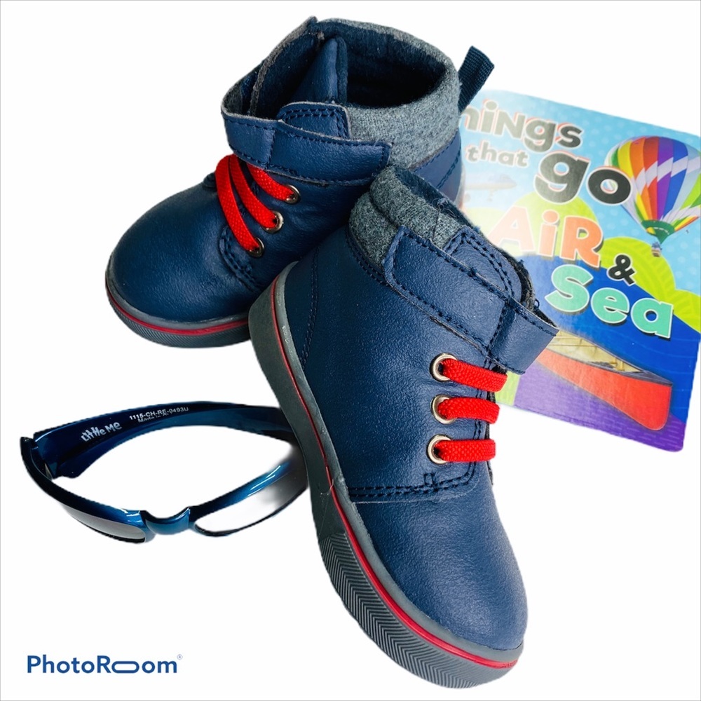 Garanimals Ankle Boots Navy Blue Red Laces Velcro Closure Toddler Size 5